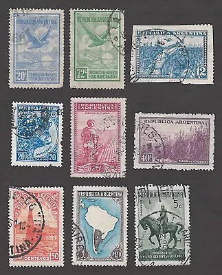 Argentina 1928 Scott C5 C13 + 1930 Sc 381 + 1936 Sc 434441443-445 + Sc 477 • $1.75