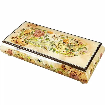 Large Handcrafted Wooden Maple Burl Musical Jewellery Box With Marquetry Inlay • $367.29