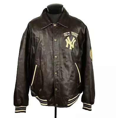 NY Yankees Genuine MLB Brown Leather Coat By G-3 & Carl Banks XL W/ PATCHES • $140