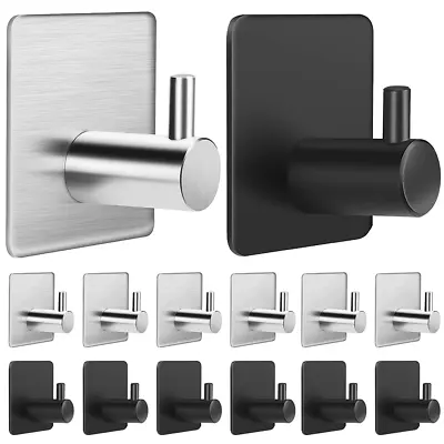 1-10Pack Self Adhesive Hooks Stick On Wall Door Hooks Stainless Steel Coat Hooks • £4.99