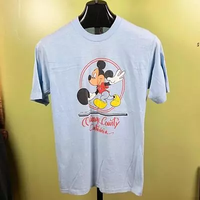 Vtg 80's Mickey Mouse T-Shirt By Velva Sheen Sz L Lt Blue  Orange County CA  • $54.99