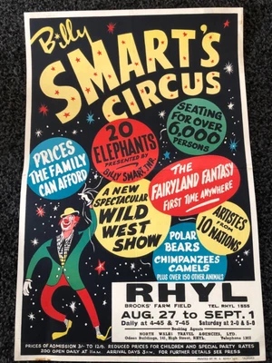 £80 • Buy Rhyl North Wales  Billy Smarts Circus Poster