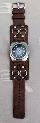 Vintage FOSSIL JR-8358 Wristwatch Brown Leather Cuff Rings - Free Shipping • $87.99