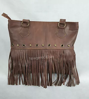 Fringe Leather Bag Handmade Boho Moroccan Leather Tote Hobo Bag Purse  • $69.99