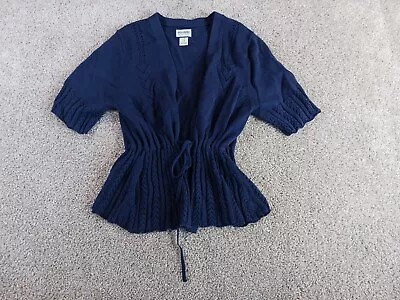 Motherhood Women's Sweater Size M Blue Solid Cardigan Cotton Short Sleeve • $10.39