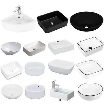 White Bathroom Basin Sink Hand Wash Counter Top Or Wall Mounted Hung Ceramic UK • £29.90