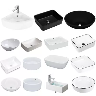 White Bathroom Basin Sink Hand Wash Counter Top Or Wall Mounted Hung Ceramic UK • £32.50