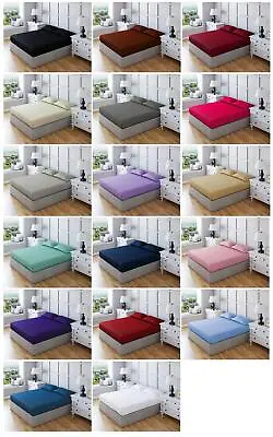 Fitted Bed Sheet 100% Poly Cotton 30cm 12  Extra Deep  17 Colours 8 Sizes • £5.99