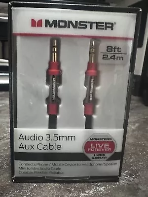 Aux Cable Monster 8-FT | 2.4 M AUDIO 3.5 MM Gold Contacts HD Audio Phone Tablet • $11.98