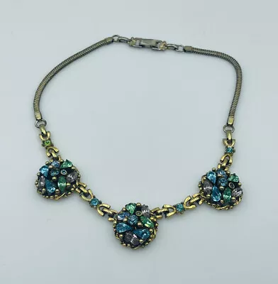 McClelland Barclay Vintage Gold Plated Multi Color Rhinestone Necklace • $250