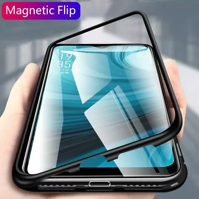 Oppo AX7 AX5 AX5s Magnet Aluminum Metal Bumper 2 Sides Tempered Glass Cover Case • $16.99