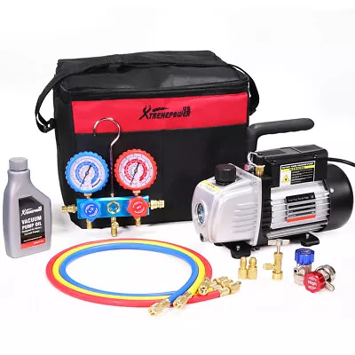 HVAC AC Repair Complete Set With 3.5cfm 1/4HP Vacuum Pump Manifold Gauge Set • $220.71