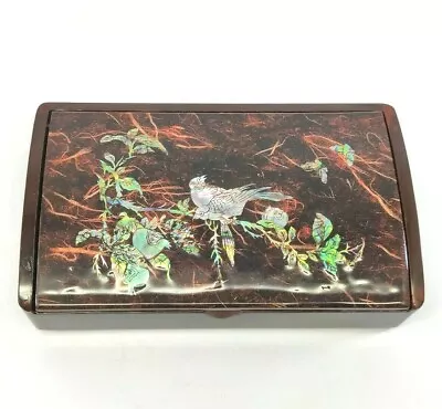 Mother Of Pearl Inlay Trinket Box Ring Organizer 2 Birds On Branch • $104.97