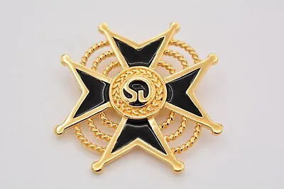 St. John Maltese Cross Pin Brooch Logo Black Enamel Gold Tone Signed 1980s BinBA • $55.96