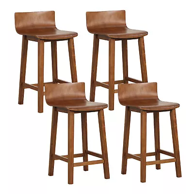 24.5  Wood Bar Stools Set Of 4 With Solid Back & Seat Mid Century Bar Chairs • $289.98