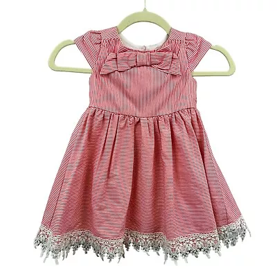 Rare Editions Dress Full Skirt Cut Out Back Stripe Lace Pink Size 2T • £14.48