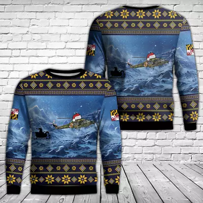 Maryland State Police AW139 Helicopter Sweater Ugly Christmas Xmas Gift For Dad • $43.99