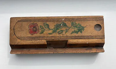 £4.99 • Buy Vintage Rose Antique Wooden Pencil Tool Box 2 Tier Slide Swing Top With Lead