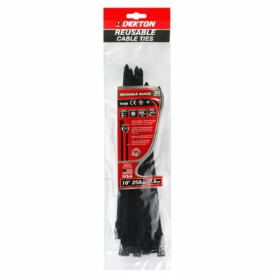 £3.49 • Buy Reusable Cable Ties 250mm X 7.6mm Wide Nylon Zip Ties 20kg Strength (Pack Of 30)