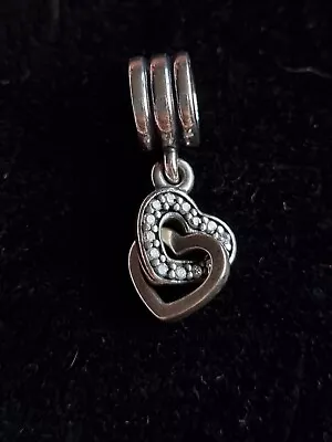 Genuine Pandora Double Interlinked Intertwined Heart Pave Charm S925 ALE • £18