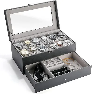 12Slots PU Leather Wrist Watch Box Organizer Box Jewelry Storage Display Case US • $23.19