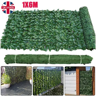 6M Artificial Hedge Garden Fake Ivy Leaf Privacy Fence Screening Roll Wall Panel • £14.98