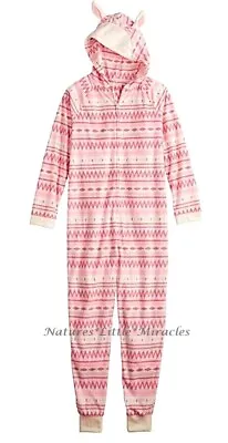 NWT Llama Girls One Piece Pajamas Union Suit Hoodie Size 8-16 Christmas Costume • £22.44