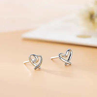 Shiny 925 Sterling Silver Plated Cute Small Wire Love Heart Stud Earrings GiftUK • £2.99