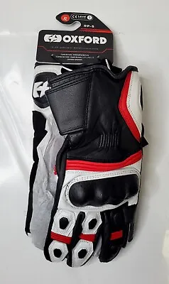 Oxford RP 5 2.0 CE Motorcycle Motorbike Leather Gloves White / Black / Red Sz XL • £49