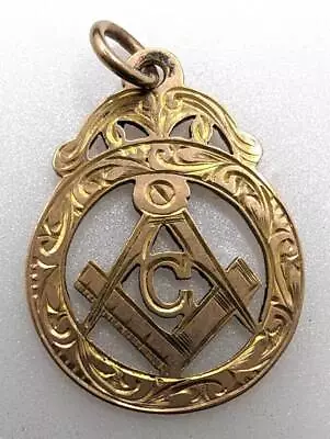 Vintage 1912 Masonic Watch Pocket Pendant  9ct Yellow Gold  Fob Medallion • £161