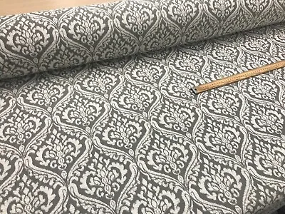  Damask Grey Floral Curtain Fabric 140 Cms Wide Blind Material Premium Quality • £2.99