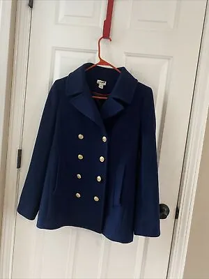 J Crew Stadium Cloth Nellow Gori 50% Wool Blend Navy Pea Coat Jacket Size 4 • $35.99