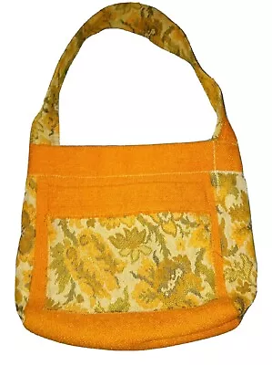 Vintage 70s Orange Floral Tapestry Carpet Bag Bohemian Festival Purse  • $46