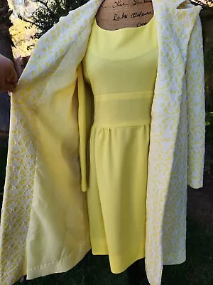 VTG 2 Piece Handmade Dress Set With Lined Jacket Yellow Metal Zipper • $29.99
