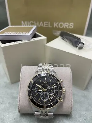 New Michael Kors Bayville Silver Gold Black Chrono Men's Mk8872 Watch • $115