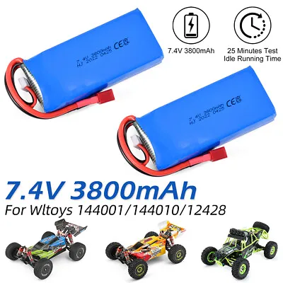 2x 3800mAh 7.4V 2S LiPo Battery T Plug For Wltoys RC 144001 144010 124016 124017 • £26.99