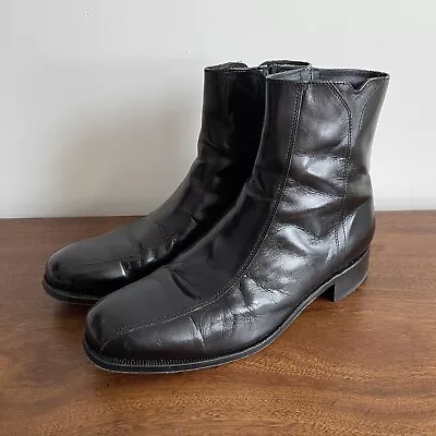 Vintage Florsheim Mens Black Leather Ankle Boots | Men’s Sz 11 D • $44.95