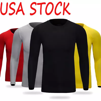 Athletic Long Sleeve Compression Shirts Men's Dry Fit Sports Gym Shirts Workout • $10.99