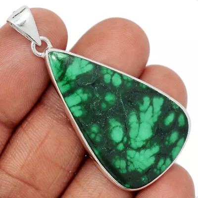 Natural Rare Feather Malachite 925 Sterling Silver Pendant Jewelry CP41118 • $18.99