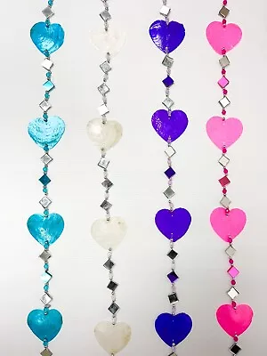 Heart Capiz Hanging Suncatcher - Multicoloured Mirror Beads Wall Handmade 150 Cm • £7.95