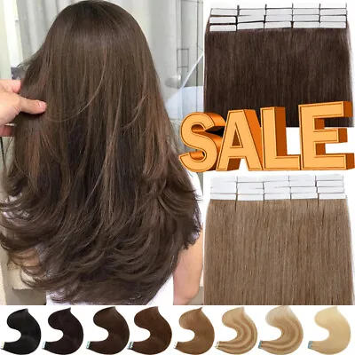 £23.28 • Buy Russian Invisible Tape In Real Remy Human Hair Extensions Skin Weft THICK Brown#