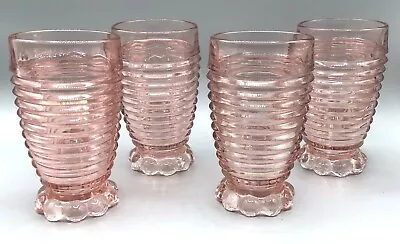 Vtg Anchor Hocking Manhattan Pink Depression Glass Bubble Footed Tumblers 4 Pcs • $72.69