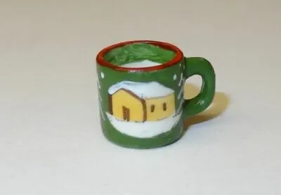 Dollhouse Green Christmas Coffee Mug With Winter Cottage Scene 1:12 Miniature • $4.49