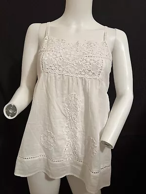 I Love H81 Top Sz. M 100% Cotton Crochet Detail Strappy White • $18