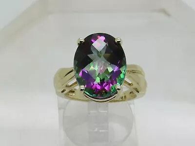 14k Yellow Gold Large Oval 15.8x12.2mm Mystic Fire Topaz Gemstone Ring Size 7 • $319.95