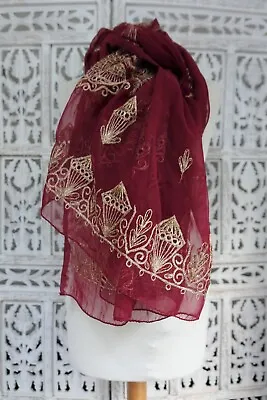 Maroon Indian Embroidered Dupatta Indian Chunni Shawl Scarf Bollywood SKU19167 • £33.99