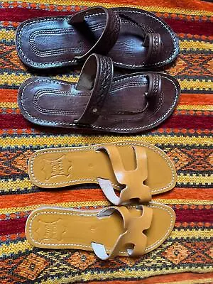 Handmade Genuine Leather Sandals Set For Couples Home Boho Shoes Summer Slippers • £57.90