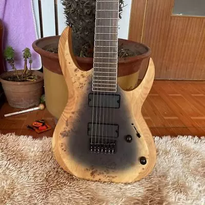 New 7-string Electric Guitar Burl Veneer Ash Body Black Hardware Free Shipping • $312.55