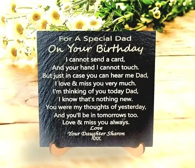 Personalised Special DAD Birthday Memorial Plaque Slate Grave Marker Keepsake • £9.99