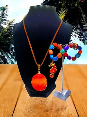 Fire Agate Bracelet With Pendant Necklace Jewelry Set • $26.99